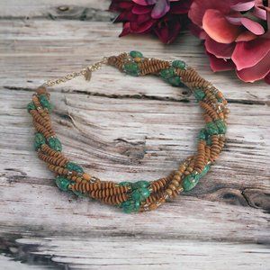 Napier Wooden Twist Necklace Women Faux Turquoise Bead Fashion Costume Jewelry